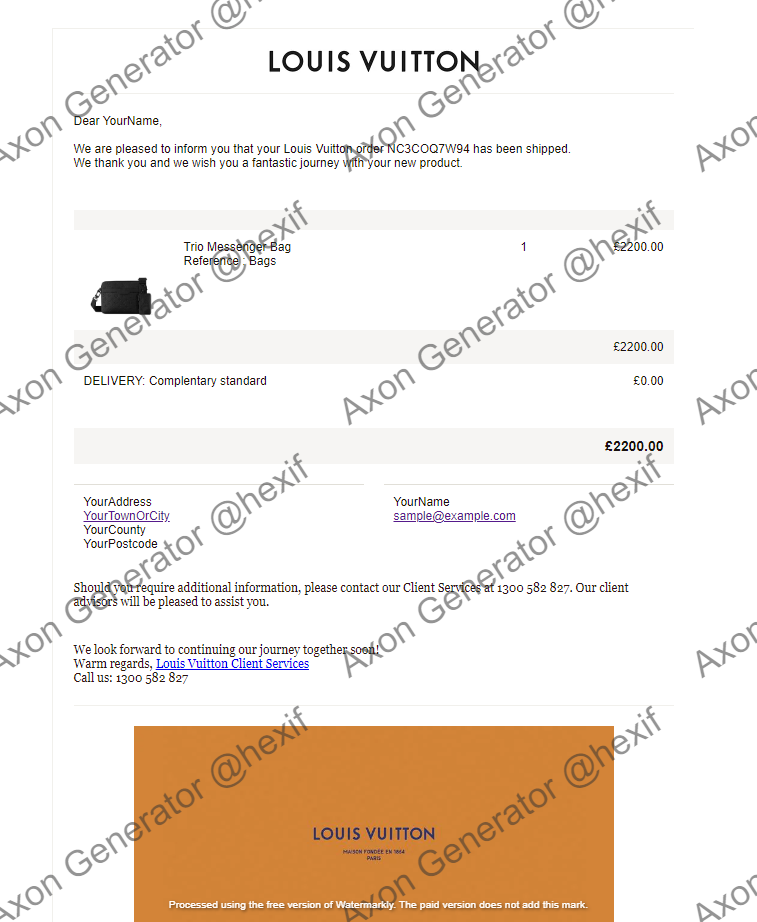Louis Vuitton Receipt Example